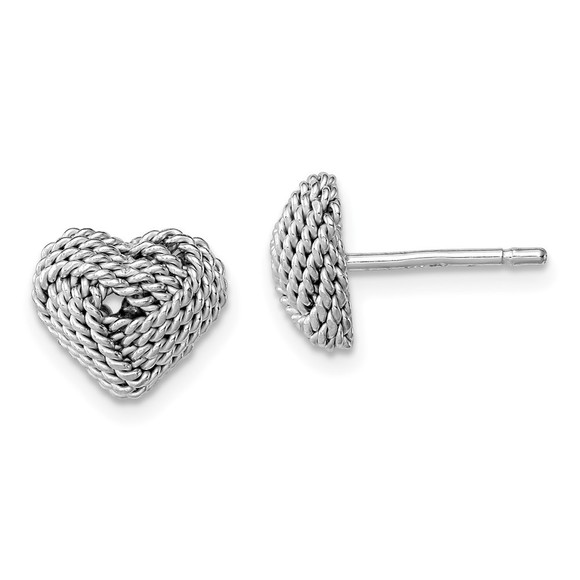 925 Sterling Silver Rhodium-plated Small Twisted Love Knot Heart Post Earrings - Picture 1 of 4